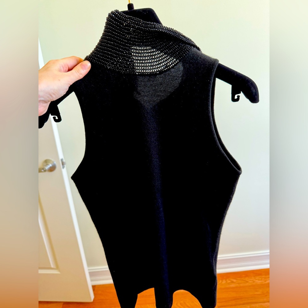 Black Label Ralph Lauren Sleeveless Cashmere Top with Beaded Collar